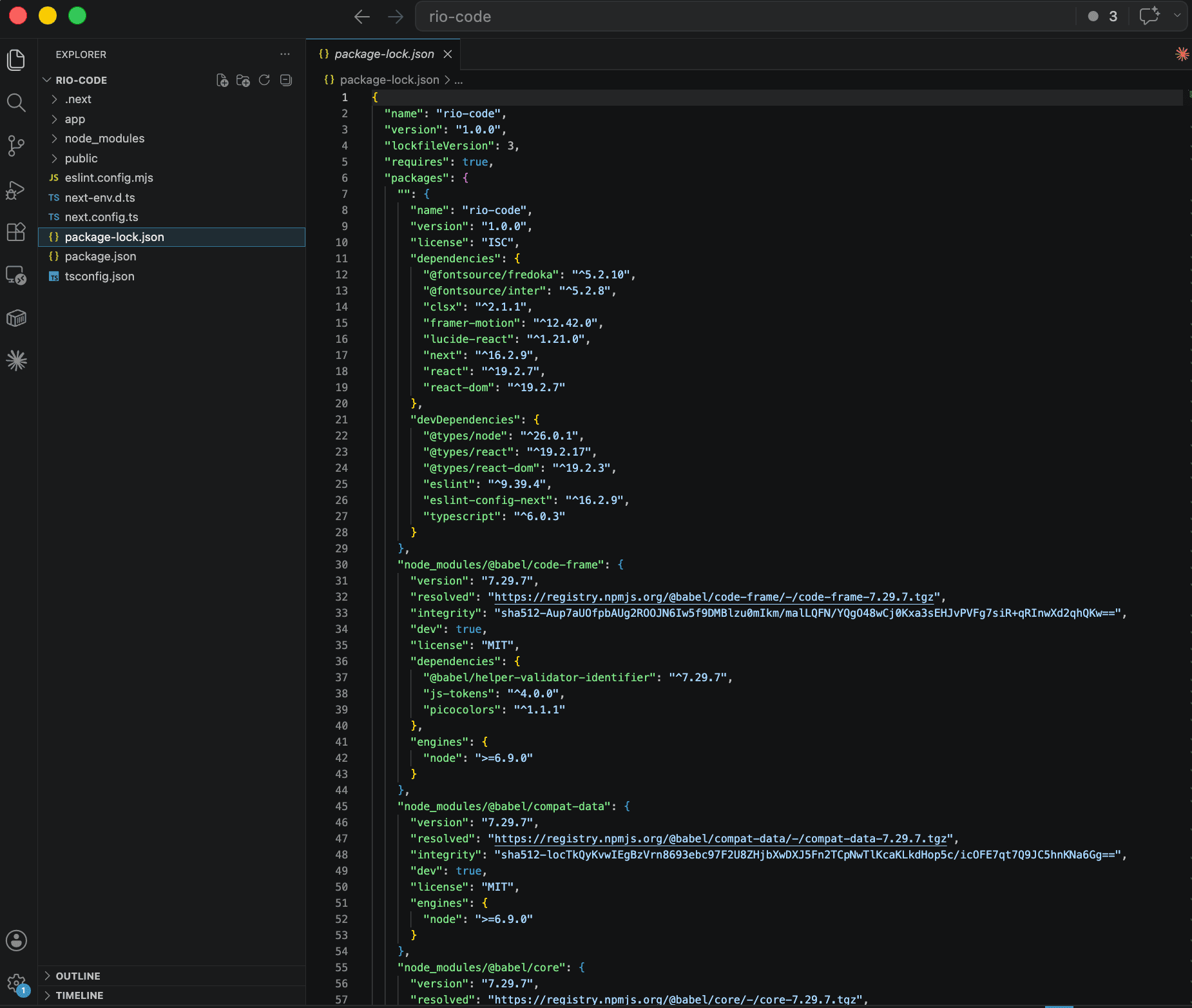 Capture d'un projet Next.js dans l'éditeur de code